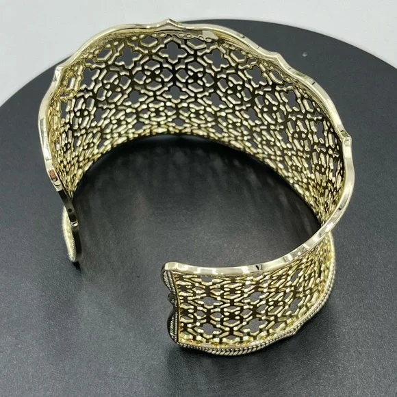 Kendra Scott Designer Candice Gold Tone Filigree Concave Wide Cuff Bracelet - Picture 10 of 13